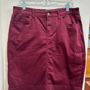 The Mainstreet Exchange Burgundy “Leah” Denim Skirt